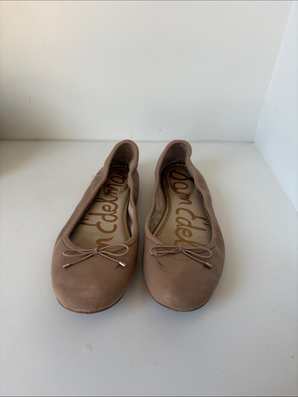 Sam Edelman Taupe Leather Bow Ballet Flats